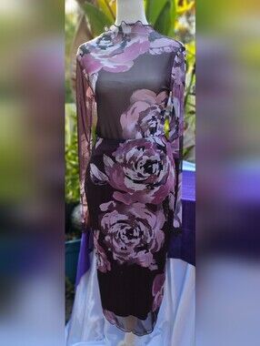 NWT Like Love Floral Mesh Top & Skirt Set Small Plum Pink 🌸